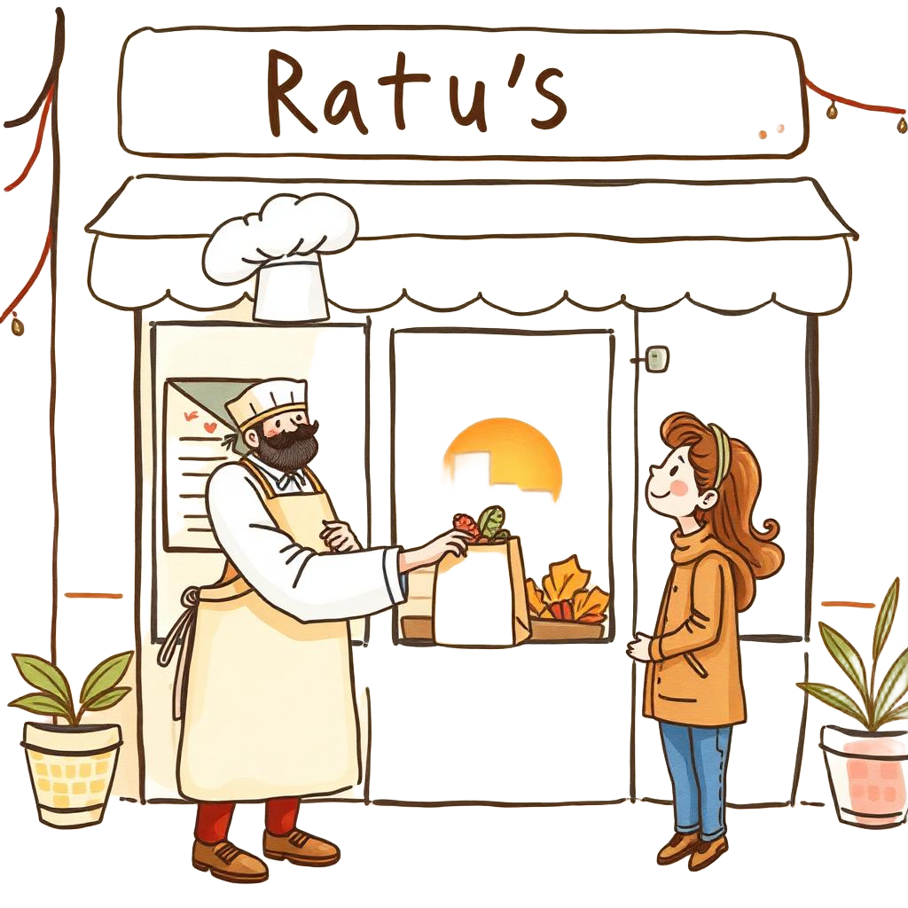 Restaurant partner handing over a bag of food